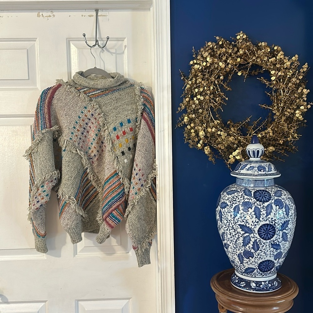 Women’s Vintage 80’s Point of View Wool Blend Multi Color Pullover Turtleneck